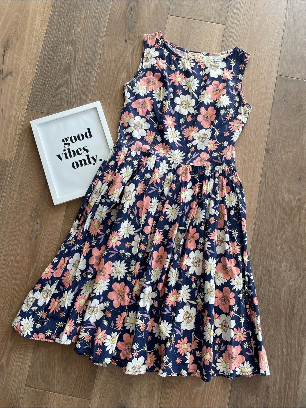 Lindy Bop Navy Sleeveless Floral Dress with Pink & Cream Blooms